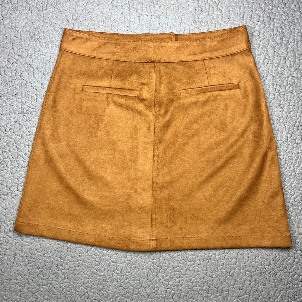 Marine Layer Brown Faux Suede Button Front Mini Skirt Pockets Size 4 - Picture 2 of 9